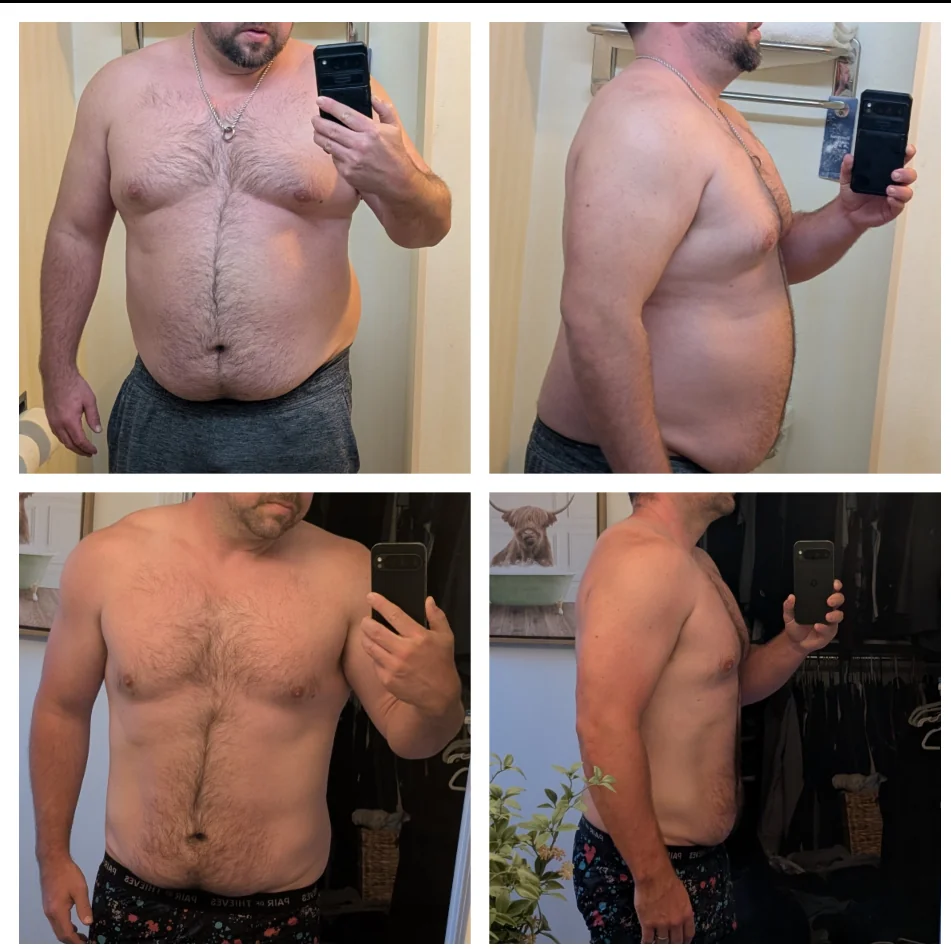 Before and after on retatrutide — Mark, 44 · Leeds, −22.5 kg in 90 days